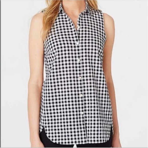 J. Jill Crinkled Gingham Collared Sleeveless Button Down Shirt Size Medium - Picture 2 of 9